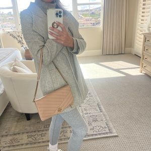 TORY BURCH CHEVRON NAPPA LEATHER KIRA MINI BAG in nude blush.